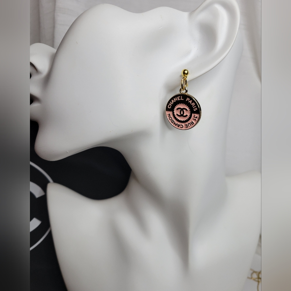 Pink/Gold CC Zip Pull, Earings